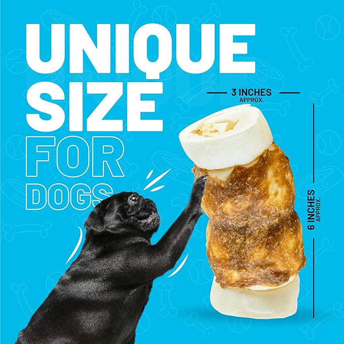 Sitka Farms Beef Cheek ROLL Chicken 5-6 Inch (4 Count) Extra Thick Dog Chew Bones No Rawhide Sourced from Free Range Grass Fed/Healthy Teeth and Gums for Small Medium and Large Dogs