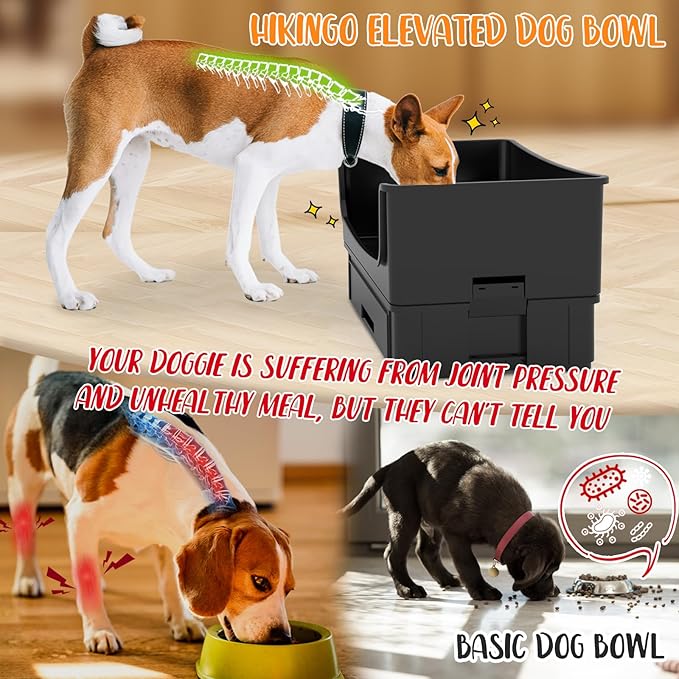 Mess Proof Raised Dog Bowls,Elevated Dog Bowl Stand Set 2 Stainless Steel Food Bowls,Splash Water Collection Non-Slip Medium Sized Feeding Table