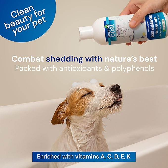 Natural Dog Shampoo for Hair Loss with Grapeseed, Aloe & Cedarwood, Gentle Shampoo Specially Formulated to Beautify The Dogs Coat, USA Made, 16fl oz 473 ml.