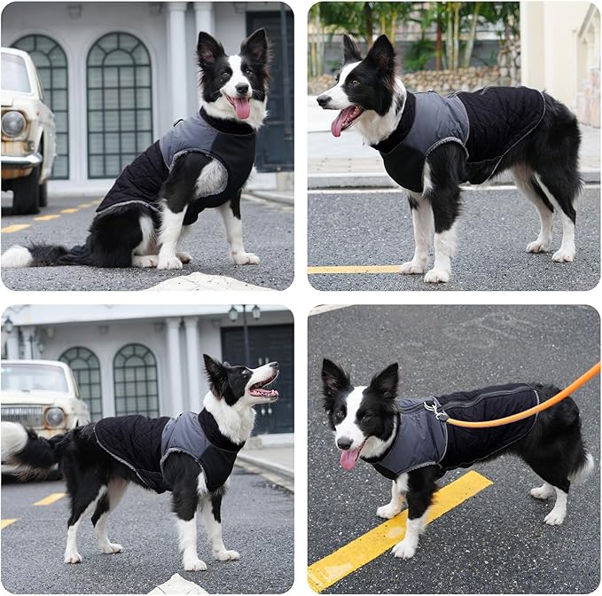 Warm Fleece Dog Coats for Medium Dogs,D-Rings Waterproof Puppy Jacket for Cold Winter,Black L