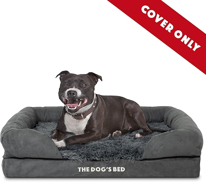 Replacement Outer Cover ONLY (Outer Cover ONLY - NO Bed, NO Waterproof Inner) for The Dog's Bed, Washable Plush Fabric, Medium (Grey Faux Fur)