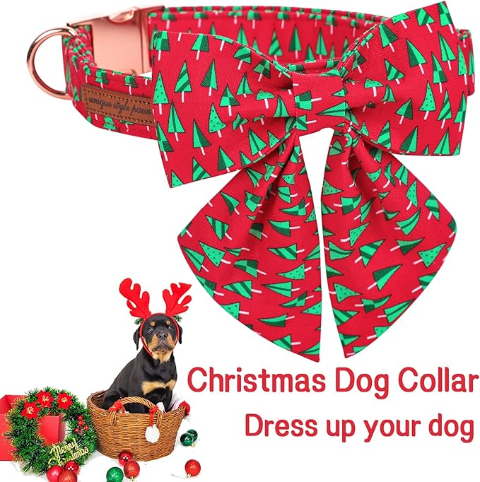 Unique style paws Christmas Dog Collar with Tie Best Winter for Small Medium Large Dogs-Christmas Tree-XS
