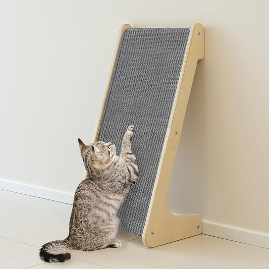 PETKARAY L Shape Cat Scratcher, Sisal Kitty Scratching Ramp, Vertical Scratch Pad for Indoor Cats, 25.5" Furniture Protector with Catnip, Grey