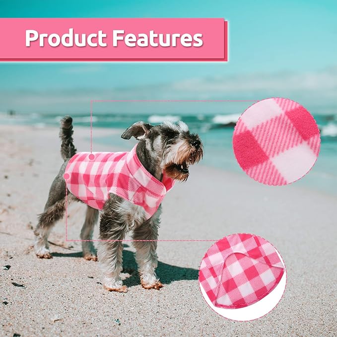 ASENKU Dog Sweater, Plaid Dogs Fleece Vest, Soft Comfortable Pet Pajamas, Warm Winter Puppy Shirt, Cold Weather Coat Jacket Pet Clothes for Small & Medium Dog Breeds