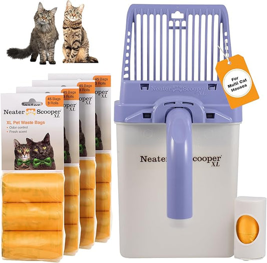 Neater Pet Brands Neater Scooper XL Cat Litter Scoop, 195 Refill Bags – Extra-Large Capacity Mess-Free Cat Litter Scooper with Bag for Large & Multiple Cats, Spill-Proof Litter Box Scooper with Holder