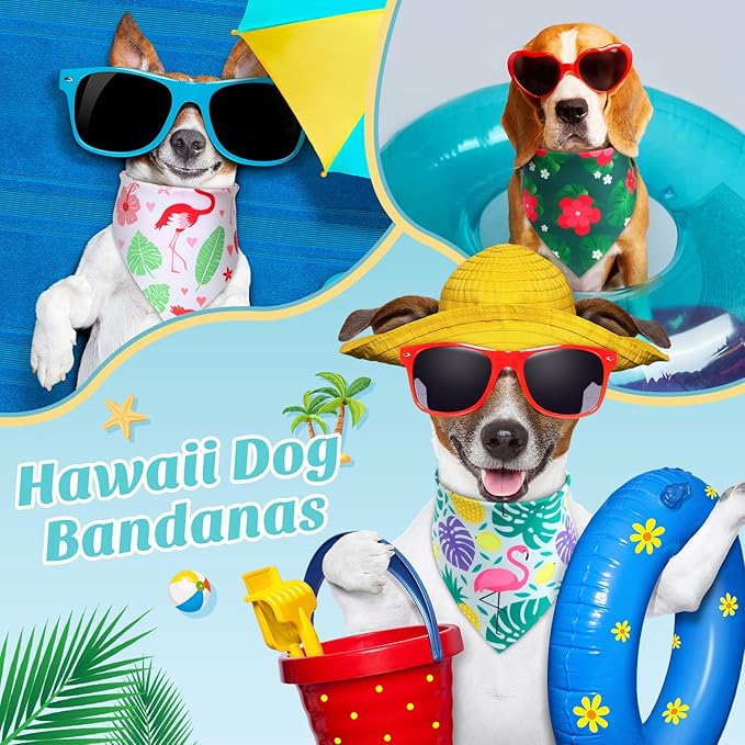 Shyyween100 Pieces Hawaii Dog Bandanas Bulk Summer Bandanas for Dogs Soft Bibs Adjustable Triangle Scarf for Small Medium Large Pets Summer Costume