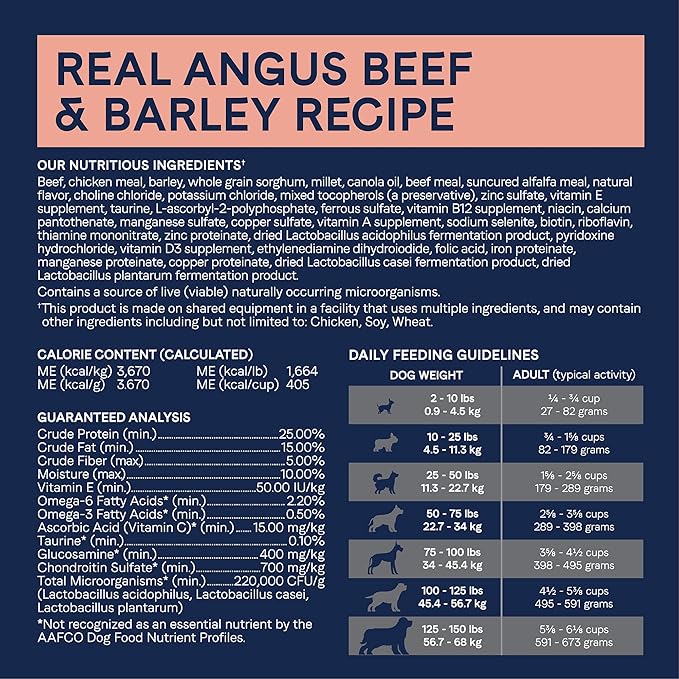 CANIDAE Pure Limited Ingredient Premium Adult Dry Dog Food, Real Beef & Barley Recipe, 4 lbs, with Wholesome Grains