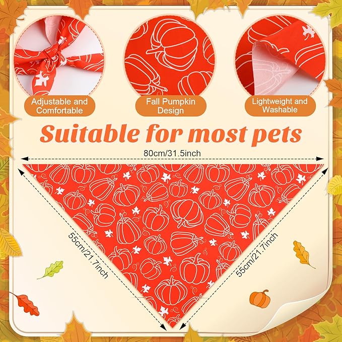 Chunful 60 Pcs Thanksgiving Fall Bandanas for Dogs Autumn Maple Leaf Pumpkin Patterns Soft Bibs Adjustable Triangle Doggie Scarf for Small Medium Large Pet Costume(31.5 x 21.7 x 21.7 Inch)
