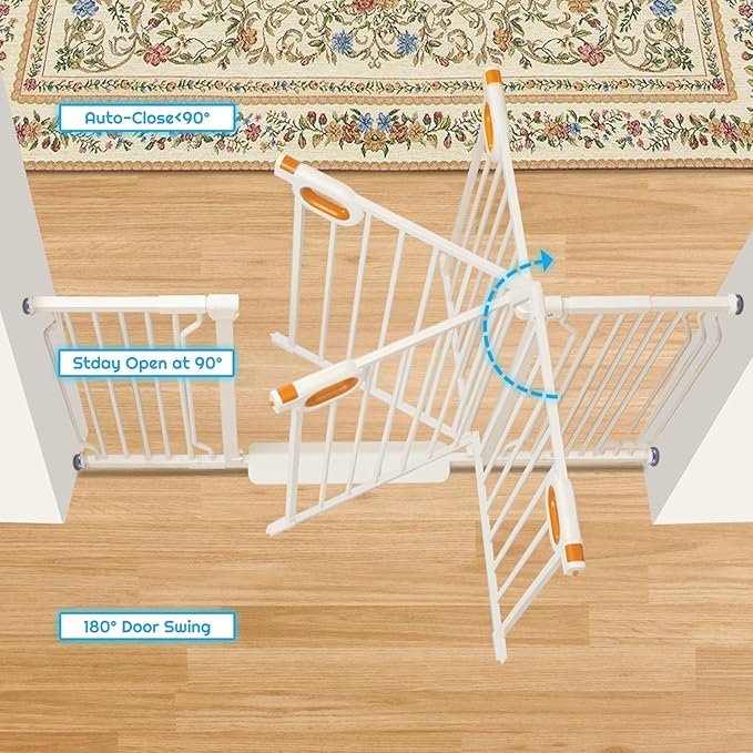 Stair Baby Gate 57-66 Inch, Extra Wide Safety Gate for Baby Pet Adjustable Dog Gates Indoor Extra Wide Gates Pressure Mounted for Toddler Pet for House Stairway Doorway White (30.5'' Tall)
