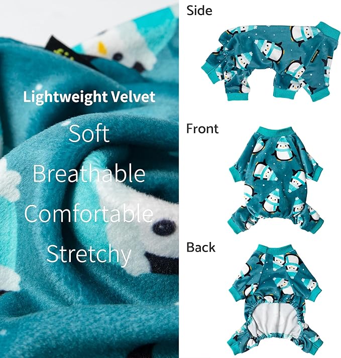 Fitwarm Cute Penguin Dog Pajamas, Dog Winter Clothes for Small Dogs Girl Boy, Cozy Dog Onesie, Soft Pet Jammies, Doggy Apparel, Teal Blue, XS