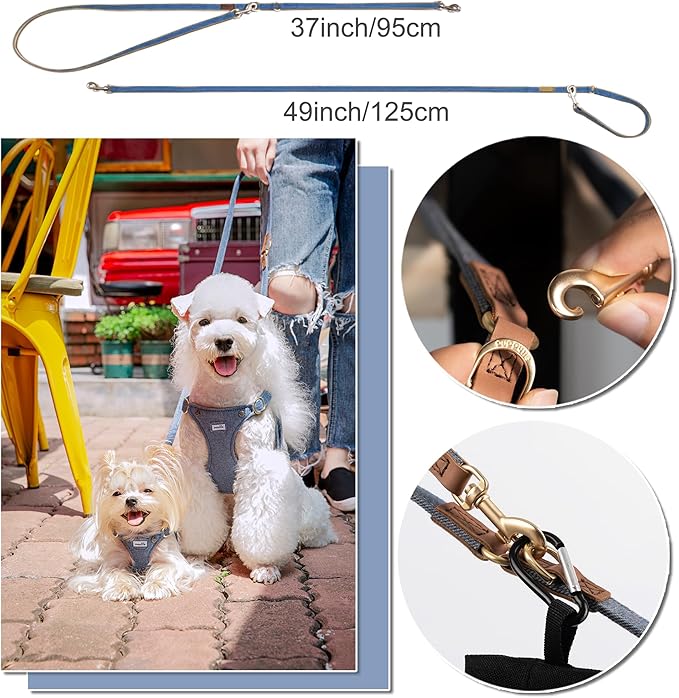 Puppytie No Pull xs Dog Harness with Multifunction Dog Leash,Soft Adjustable No Choke Escape Proof Pet Harness Vest,Denim Light Blue,XXS