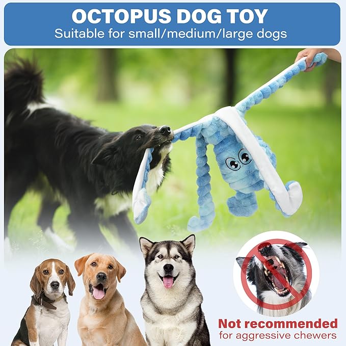 Prime Pets Dog Toys for Large Dogs, 27“ Extra Large Plush Octopus Dog Toy, Crinkle Squeaky Dog Toys to Keep Them Busy, Interactive Tug of War Pet Toy for Small Medium Large Breeds, Tie-dye Blue