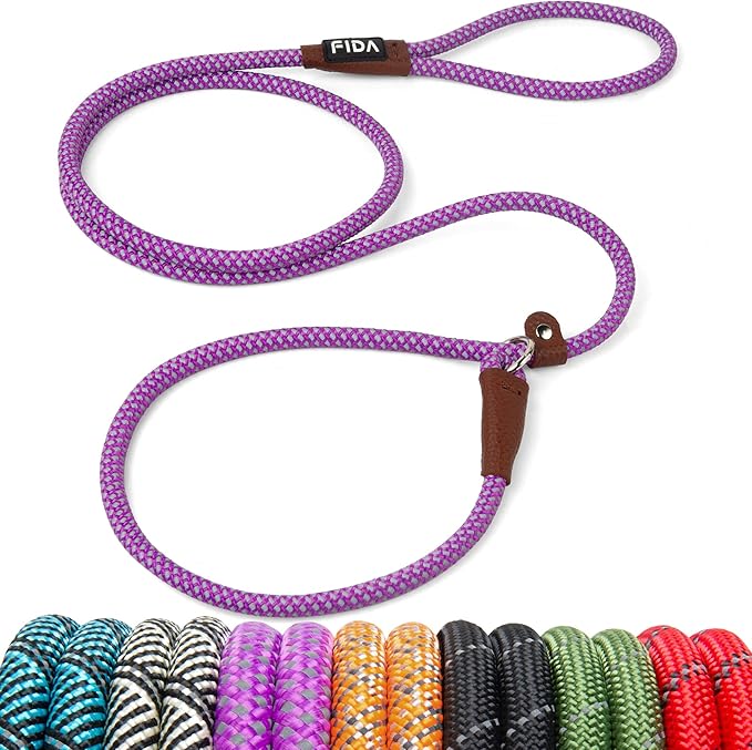 Fida Durable Slip Lead - 6 FT x 3/8" Heavy Duty Dog Loop Leash for Small Dogs and Puppies, No Pull Pet Training Leash with Highly Reflective Stitching (Purple)
