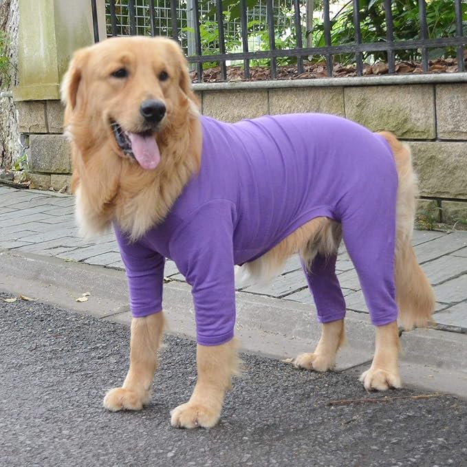 Lovelonglong Four Feet Dog Lightweight Pajamas, Pure Cotton Dog Jumpsuits 4 Legs Dog Onesies T-Shirt Stylish PJS Puppy Costume for Large Medium Small Dogs Purple XXXXL