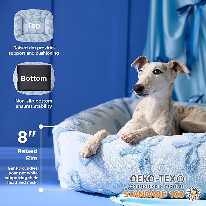 Lesure Cute Dog Bed for Medium Dogs - Washable Pet Beds,Cozy Rectangle Orthopedic Sofa with Jacquard Shaggy Plush & Anti Slip Bottom,30x24x8inches