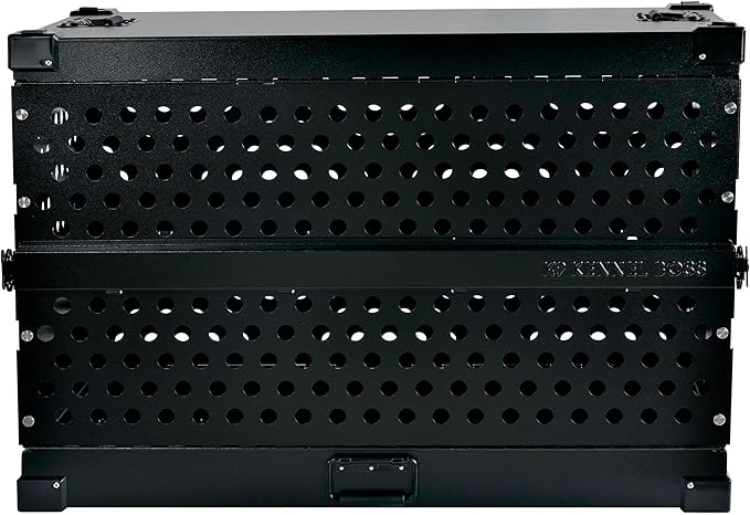 Heavy Duty Fully Collapsible Powder-Coated Aluminum Dog Crate - Medium-Long (Black)