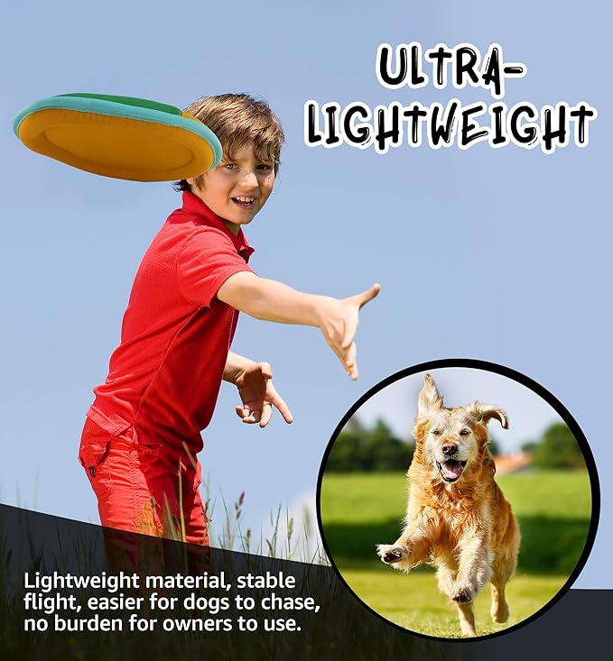 Dog Flying Disc Dog Flyer Toy for Fetch, Durable Nylon 9.5" Diameter with Soft and Thick Edges, Gentle on Teeth & Gums, Lightweight & Water Floating, Outdoor Play for All Breeds (A-Blue/Orange)