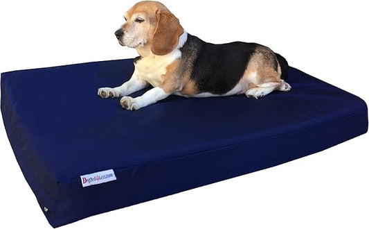 Dogbed4less Medium Orthopedic Dog Bed with Memory Foam for Pet, Waterproof Liner with Durable Nylon Blue External Cover, 35X20X4 Inches