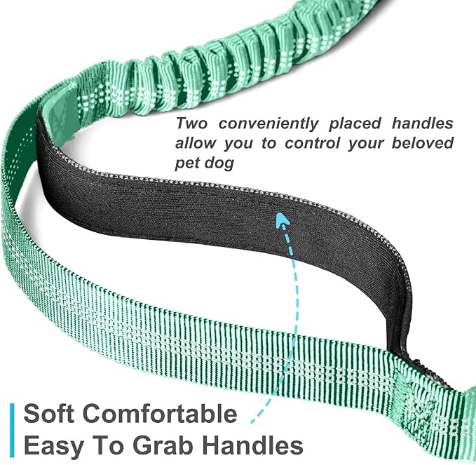 Hands Free Dog Leash, Adjustable Waist Leash for Dog, Handle Bungee 4.2-6.7 Feet Long with Reflective Stitches for Walking Hiking Running, Fits 26"- 43" Waist, Mint Green