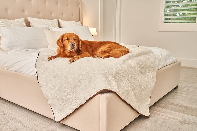 PupProtector Waterproof Throw Blanket for Dogs and Cats, Pet Blanket Cover for Couches, Sofas, Beds, Car Seats, Furniture, Calming Soft Faux Fur, Short White, Large (80" L x 62" W)
