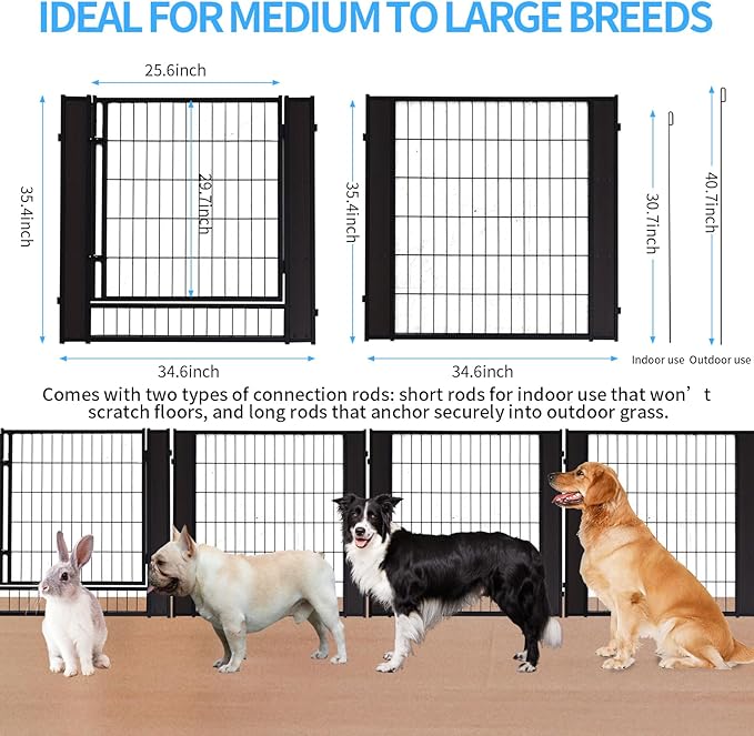 Heavy Duty Dog Playpen 32 Inch Height - Indoor Outdoor Pet Fence Enclosure for Medium and Small Dogs - Foldable Puppy Exercise Pen for Indoor and RV Camping or Yard (12 Panels, 35.4" H (Black))