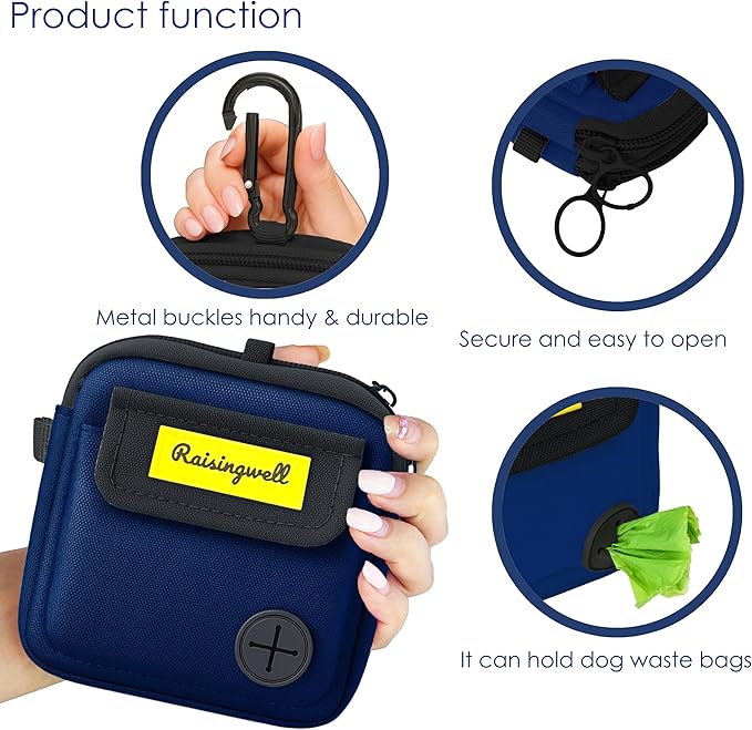 Dog Treat Pouch for Pet Walking and Training with Clicker, Poop Bags and Three Bags Design Small Fanny Zipper Pack Holder for Puppy Snack Dispenser Kit for Leash and Outdoor Use (Orange)