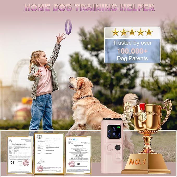 2025 U.S. Design - Bark Shield for Dogs [200% Frequency Modulated Ultrasound - German Control Chip] [100% Safe] 1-Second Activation, Dog Bark Deterrent Devices for Indoor and Outdoor Use (Pink)