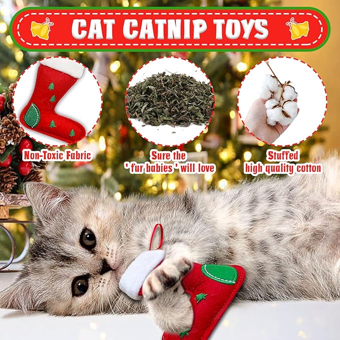 Cat Christmas Stocking, 10 Pack Christmas Cat Toys, Cat Gifts for Christmas, Interactive Cat Feather Toy with Catnip, Cat Ball Toys, Crinkle Balls for Cat, Mice Toys for Indoor Cats & Kitten