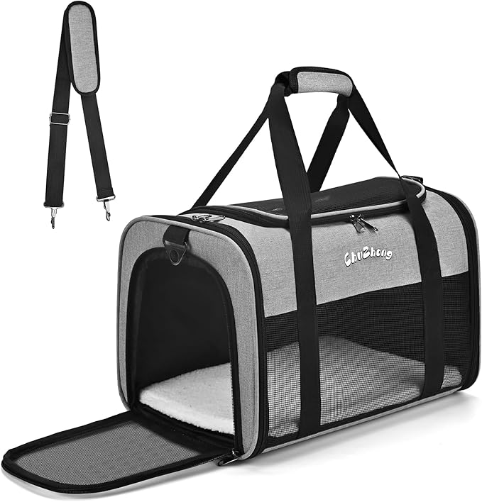 Airline Approved Pet Carrier for Cats & Small Dogs (Up to 18 Lbs) - Soft Sided Travel Carrier with Washable Pad (Grey)