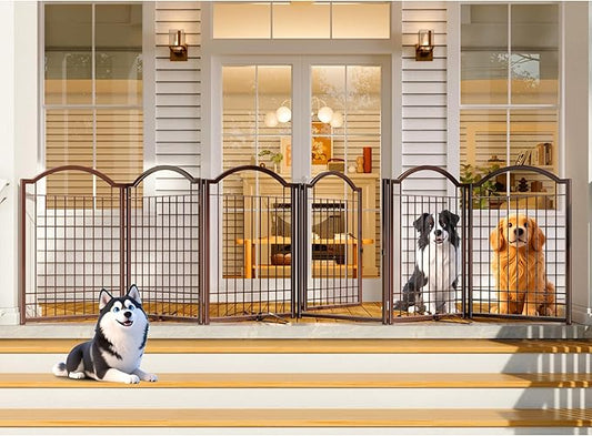 4NM Metal No Drilling Expandable Dog Gate, Extra Wide 144", Extra Tall 32" Free Standing Pet Gate with Door, Gates for Dogs Outdoor or Indoor, with 4PCS Support - Espresso