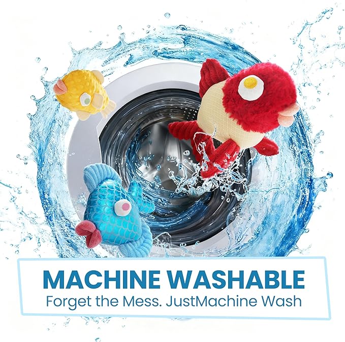 Nocciola Tough Dog Toys, Squeaky Dog Toys to Keep Dogs Busy with Two Resistant Layer & Crinkle Sound, Googly Eyed Fish Gang Puppy Teething Toys for Small, Medium, Large Breeds, 3 Pack