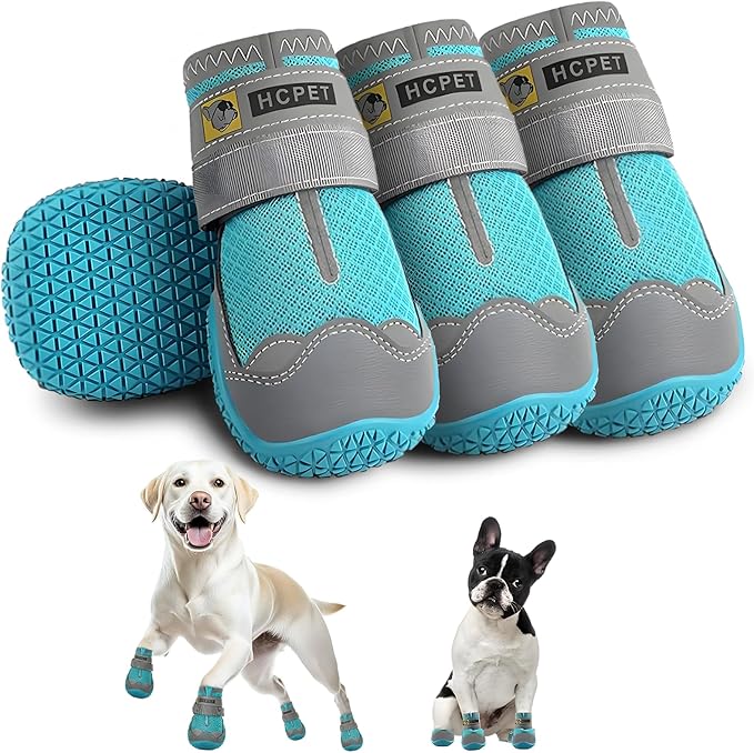 Hcpet Dog Shoes for Large Dogs, Breathable Dog Booties for Small Medium Dogs, Anti-Slip Dog Boots & Paw Protectors for Hot Pavement Winter Snow Hiking with Reflective Straps Blue Size 8