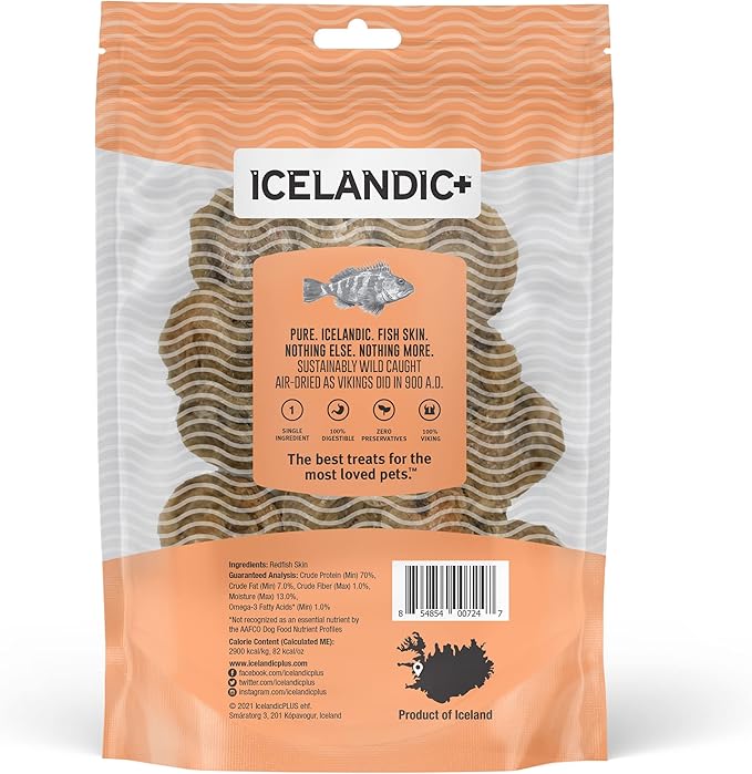Icelandic+ Skin Rolls: Redfish - 3oz Bag, Dog Treats, Pure Wild-Caught Air-Dried Fish, Single Ingredient Snacks, Pe Chews, Just The Fish Nothing Else