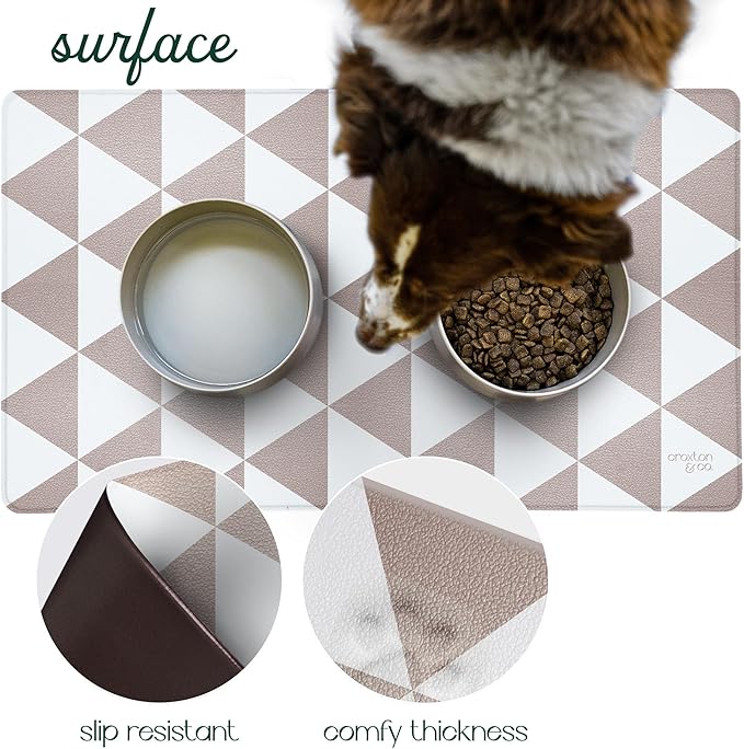 CROXTON & CO. Dog Food Mat | Non-Slip Faux Leather Pet Feeding Mat for Bowls | Large Dog Bowl Mat for Food and Water | Durable, Easy-to-Clean Pet Food Mat for Floors | Size: 12"x18"