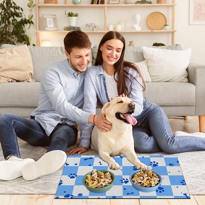 Checkered Absorbent Dog Feeding Mat Quick Dry Diatom Mud Non-Slip Pet Food Placemats Pad with Rubber Backing for Food and Water Bowls 12"x20"