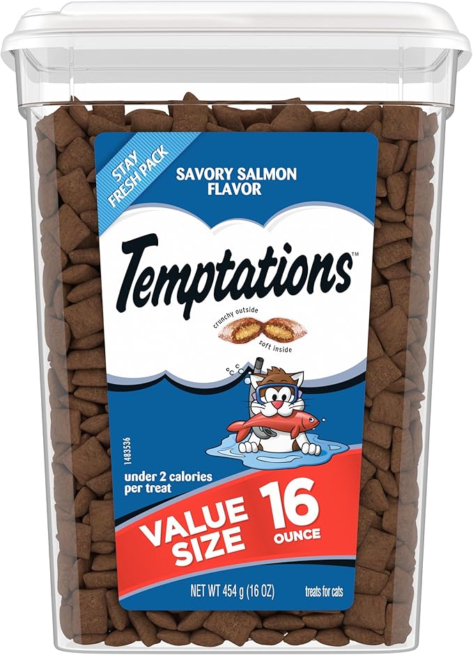 Temptations Classic Crunchy and Soft Cat Treats, Savory Salmon Flavor, 16 oz. Tub