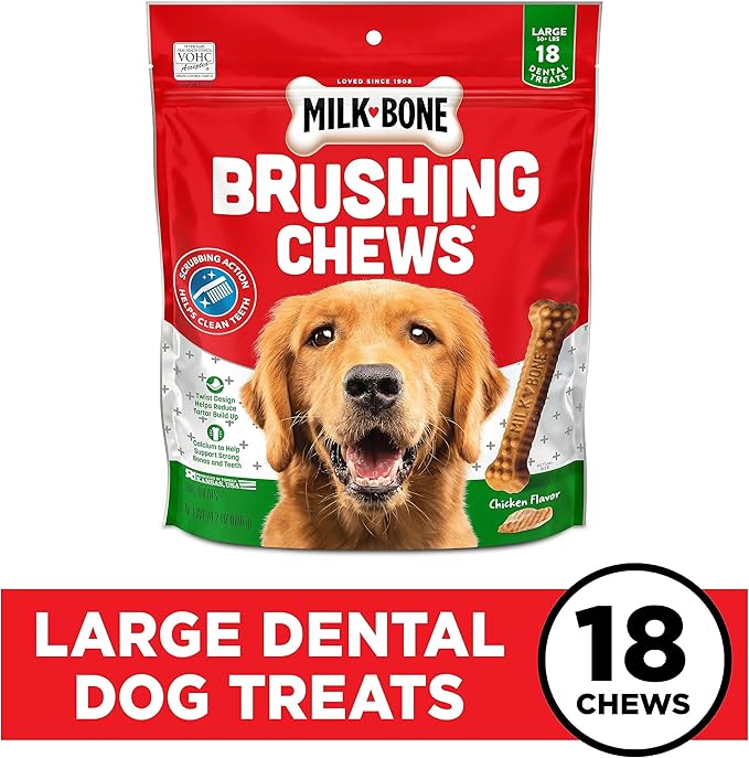 Milk-Bone Original Brushing Chews 18 Large Daily Dental Dog Treats Scrubbing Action Helps Clean Teeth