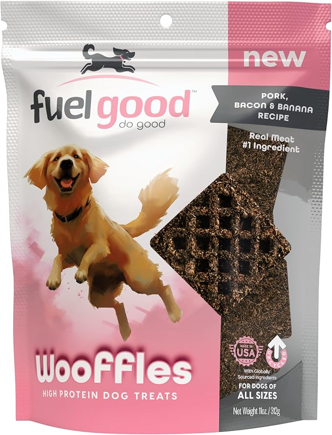 Wooffles High Protein Dog Treats - Pork, Bacon & Banana Recipe - 11oz Bag - High Protein Treats for Dogs, Made in The USA