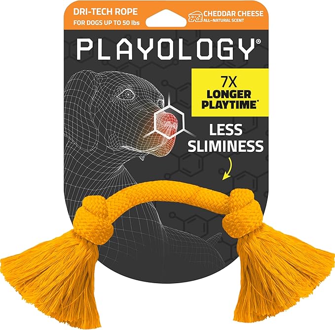 Playology Dog Toys | Dri-Tech Rope Toy Tug of War Rope for Aggressive Chewers | Medium Cheddar Cheese Scented Toy - Easy to Clean and Made from Non Toxic Materials