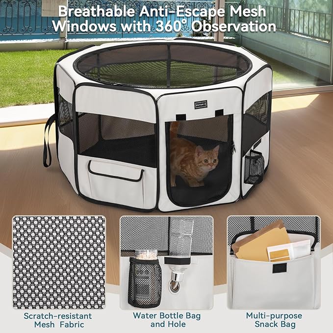 PETSFIT 45.5" Dog Playpen Indoor/Outdoor-Jump-Proof 28.5" Height with Removable Waterproof Mat & Zippered Roof | RV, Camping, Travel Dog Pen | Whelping & Cat Observation Space(45.5"L x 45.5"W x 28.5H)