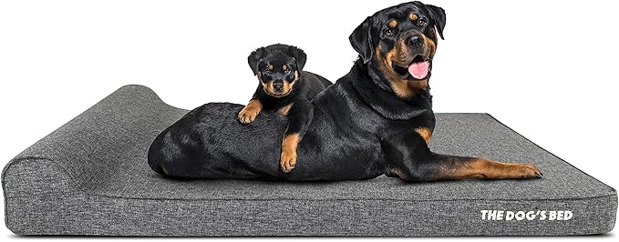 The Dog’s Bed Orthopedic Headrest Dog Bed XXL Grey Linen, Memory Foam, Pain Relief for Arthritis, Hip & Elbow Dysplasia, Post Surgery, Lameness, Waterproof Washable Cover
