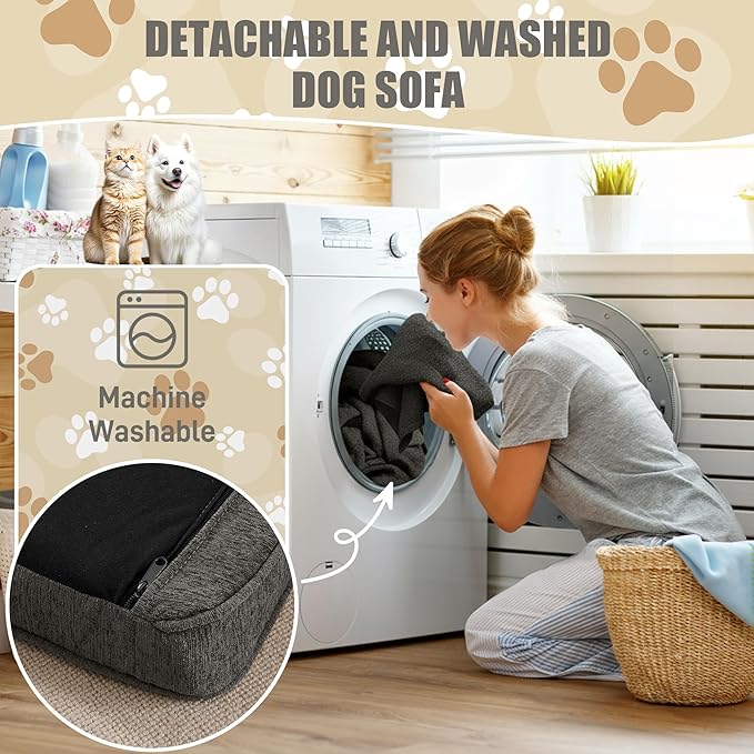 Dog Sofa Couch for Medium to Large Dogs, 55" Memory Foam Pet Sofa Couch with Washable Fabric, Durable Elevated Dog Bed with Legs, Removable Cushion for Medium and Large Dogs, Dark Grey