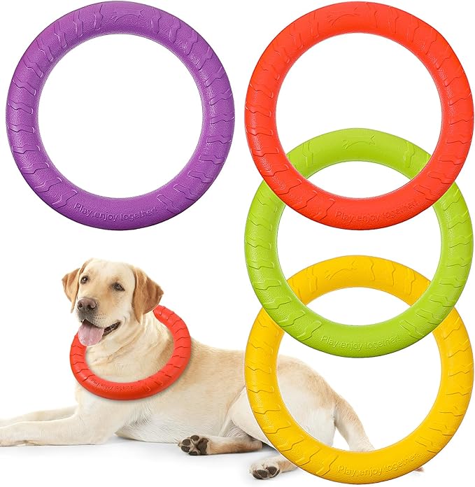 4Pcs Dog Toy Dog Training Ring for Outdoor Aggressive Durable Pet Chewers Fetch Toys Durable Floating Flying Disc Dogs Ring Chew Toys for Pool Swimming,Throwing