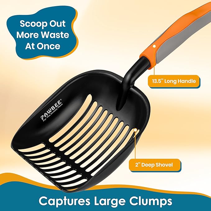 PAWBEE Metal Cat Litter Scoop, Premium Non-Stick Cat Litter Scooper with Holder, Deep Shovel metal pooper scooper, Long Non-Slip Handle Kitty Litter Scoop, Cat Poop Scooper, Cat Scooper for Litter Box