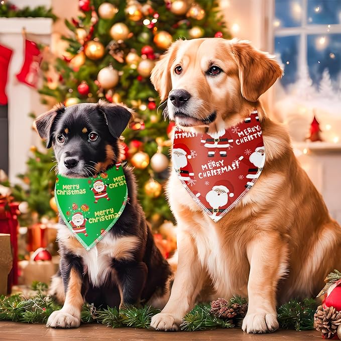 Frienda 30 Pcs Christmas Dog Bandanas Bulk Santa Bandanas for Dogs Soft Triangle Kerchief Bibs Scarf Set for Puppy Small Medium Large Pets Christmas Party Decoration