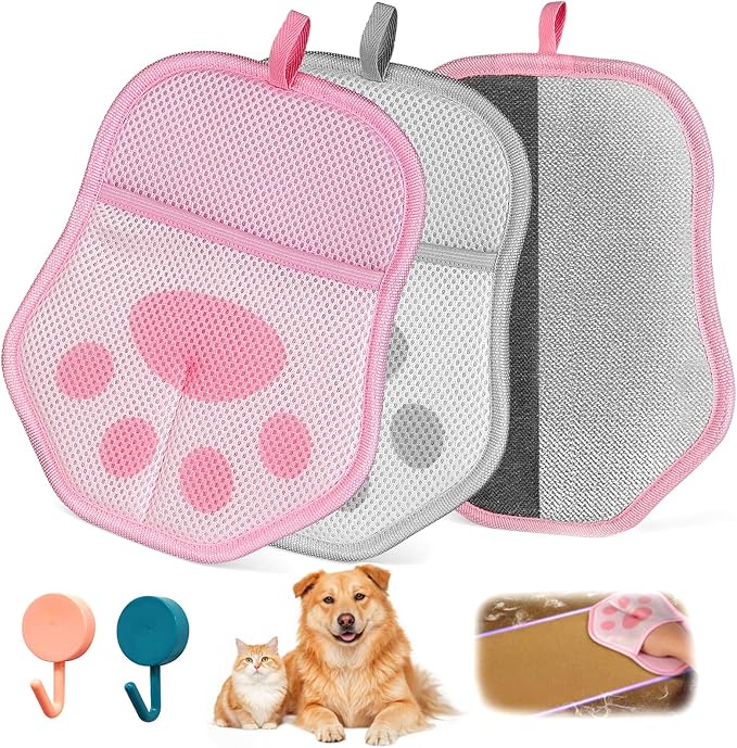 Pet Hair Removal Glove, Suitable for Removing Pet Hair From Clothing, Sofas, Carpets, and Car Seats, 2 Pcs With Hanging Hooks, Reusable Electrostatic Pet Hair Gloves, Size 9.8 x 7.87 x 0.5 in