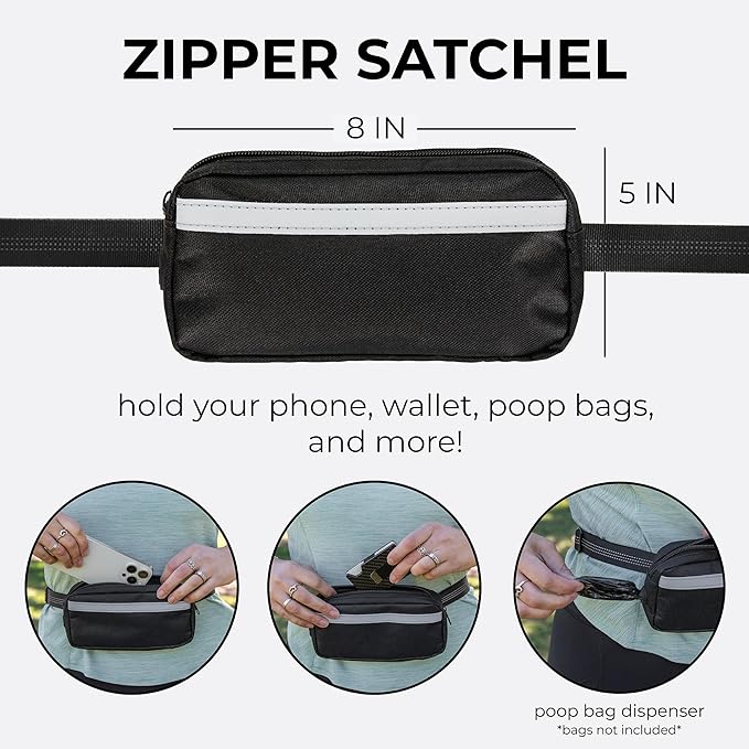 Squirrel Products Hands Free Dog Leash with Hip Belt/Crossbody Strap, Zipper Pouch, and Shock Absorbing Bungee for Walking or Jogging with pet (Black, Blue)