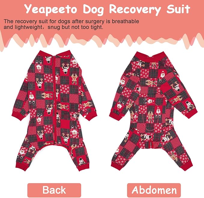 Yeapeeto Dog Onesie Surgery Recovery Suit for Large Medium Bodysuit Dogs Pajamas PJS Full Body for Shedding, Prevent Licking, Wound Protection, Cone Alternative… (Xmas Red, 7X-Large (Pack of 1))