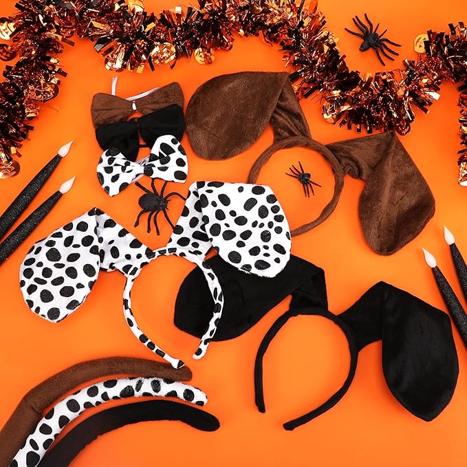 Bencailor 3 Sets Halloween Puppy Costume Accessories Dog Headband Ears and Tail Bow Tie Set Cute Dog Headband Bowtie Tail for Adult