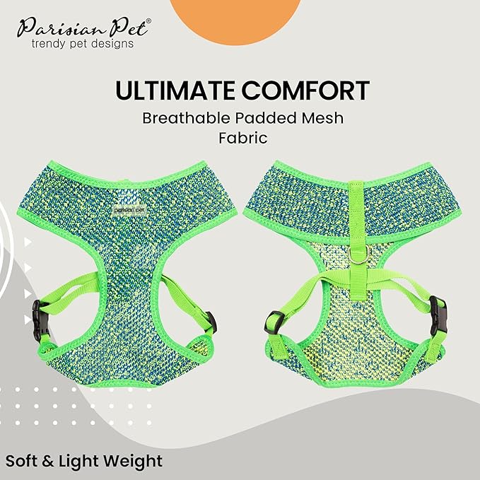 Parisian Pet Soft Padded Green/Blue Adjustable No Pull Puppy Harness - Cooling Dog Harness for Walking, Running, and Hiking - Small Size